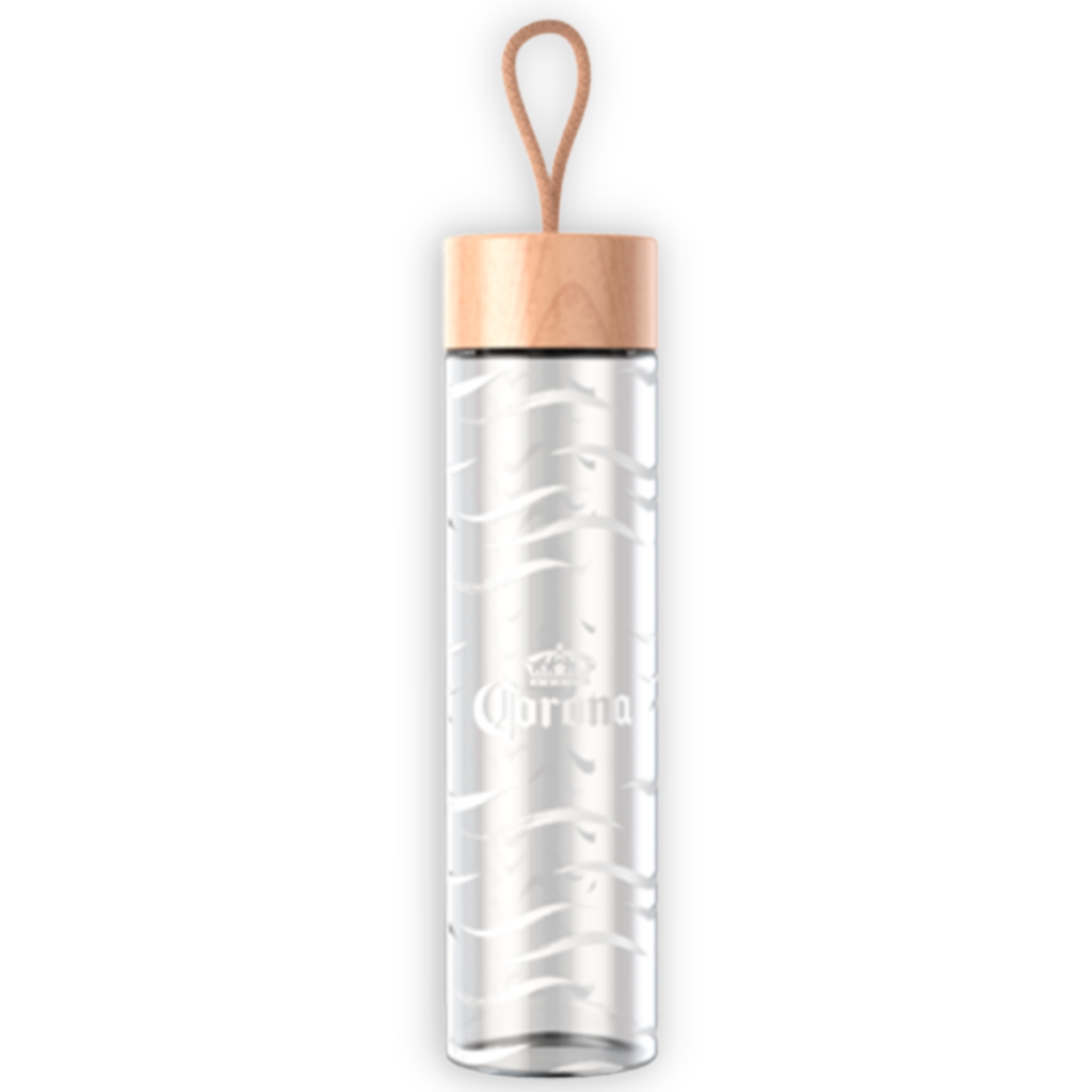 BOTELLA DE VIDRIO CORONA CON TAPA BAMBOO 6,6 X 24,3CM