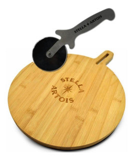 TABLA DE BAMBOO PIZZA + RUEDA DE CORTE STELLA ARTOIS