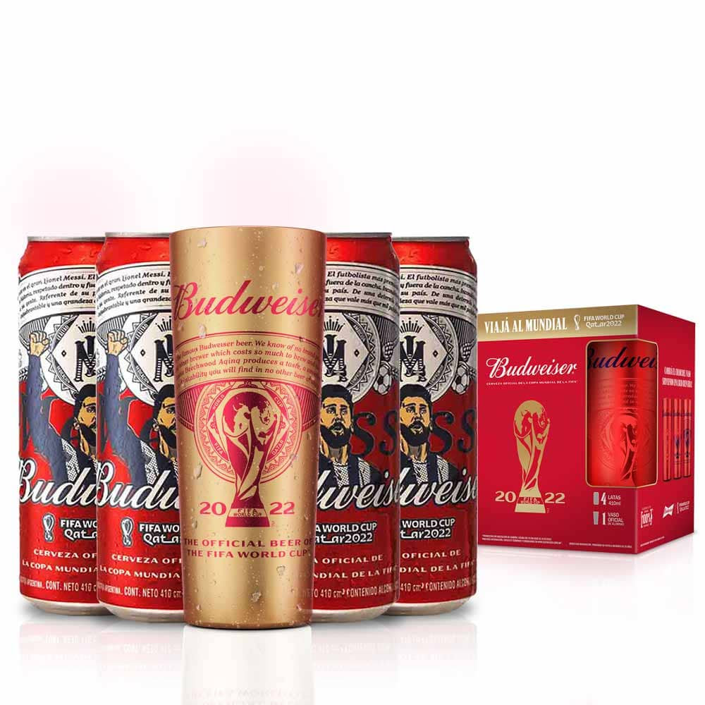 GIFTPACK BUDWEISER MUNDIAL VASO ALUMINIO 330 + 4 LATAS