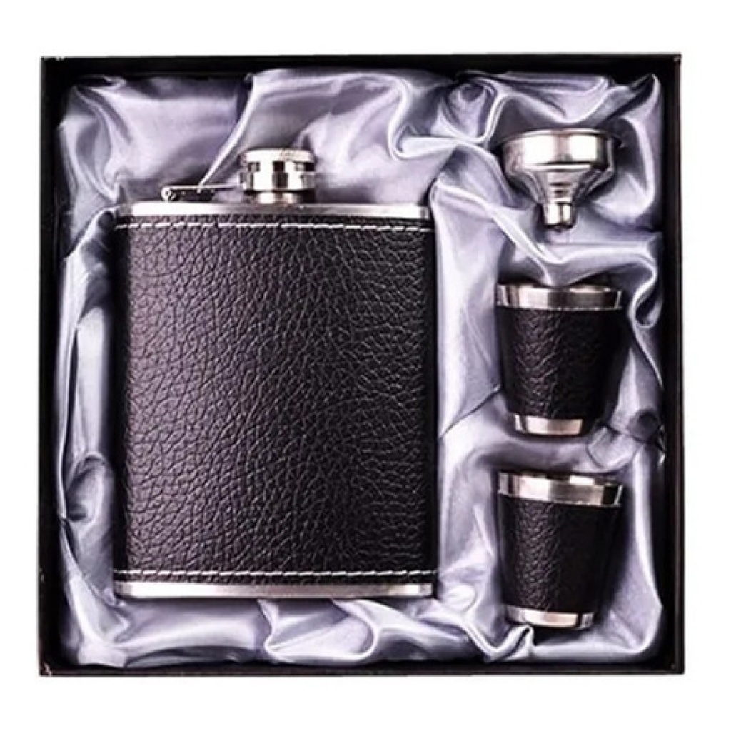PETACA WHISKY ACERO INOXIDABLE EUROCUERO 200CC + ACCESORIOS