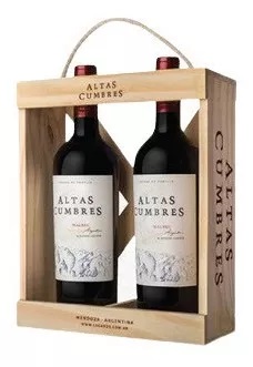 VINO ALTAS CUMBRES ESTUCHE MADERA X2 MALBEC - CABERNET SAUVIGNON