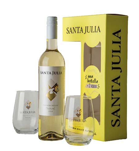 VINO SANTA JULIA CHENIN DULCE NATURAL CON 2 VASOS + ESTUCHE 750CC