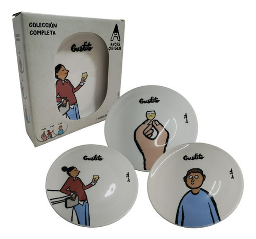 TRIPACK PLATOS ILUSTRADOS ANDES ORIGEN CERAMICOS DE 19CM