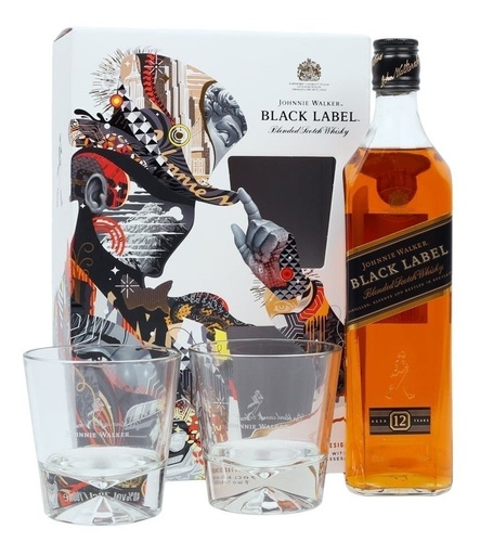 WHISKY JOHNNIE WALKER BLACK LABEL 750CC + 2 VASOS ESTUCHE