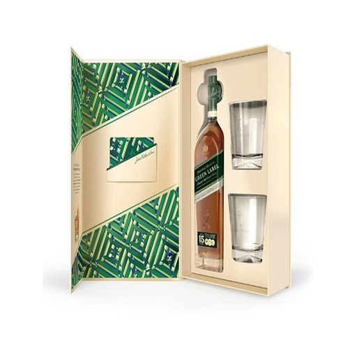WHISKY JOHNNIE WALKER GREEN LABEL 750CC + 2 VASOS