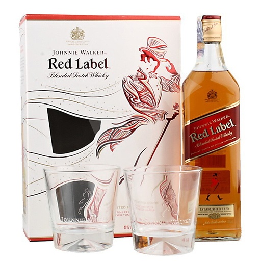 WHISKY JOHNNIE WALKER RED LABEL 750CC + 2 VASOS