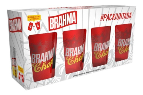 GIFTPACK JUNTADA BRAHMA 4 LATAS 473CC + 4 VASOS