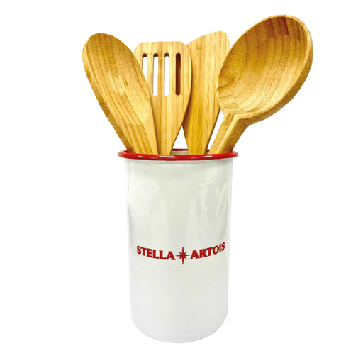 SET CUBIERTOS DE MADERA COCINA X 4UD + JARRON STELLA ARTOIS