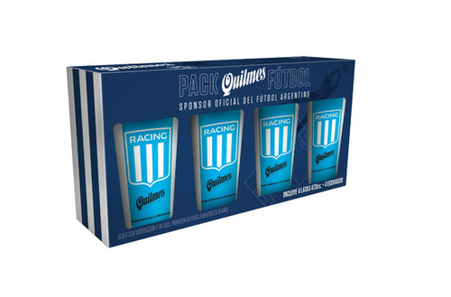 GIFTPACK FUTBOL RACING 4 VASOS + 4 LATAS