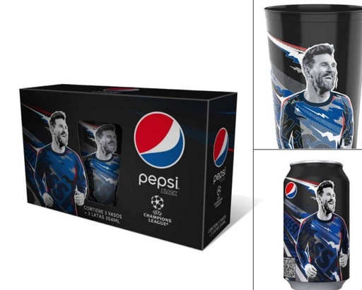 GIFTPACK PEPSI BLACK LATA 354CC + VASO MESSI