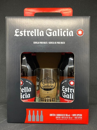 GIFTPACK ESTRELLA DE GALICIA 4 PORRONES 355CC + VASO 250CC