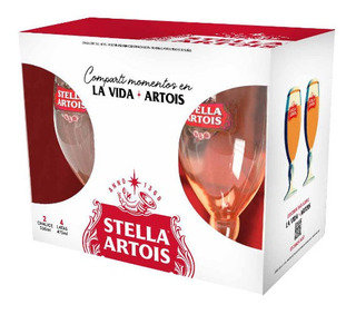 GIFTPACK STELLA ARTOIS 2 COPAS 330CC + 4 LATAS 473CC