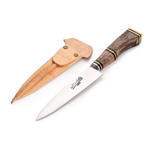 LA PLANCHETTA CUCHILLO CON CABO DE MADERA Y FUNDA 14CM