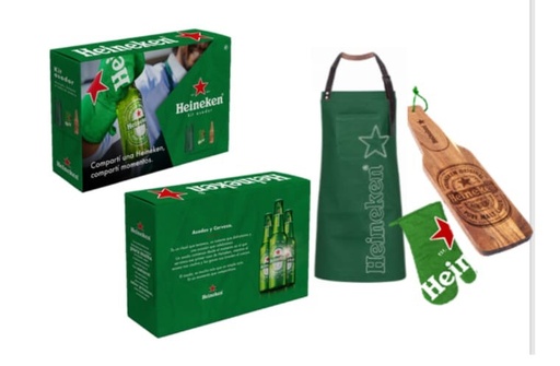 GIFTPACK HEINEKEN DELANTAL + MANOPLA + TABLA DE MADERA 47 x 11,5CM