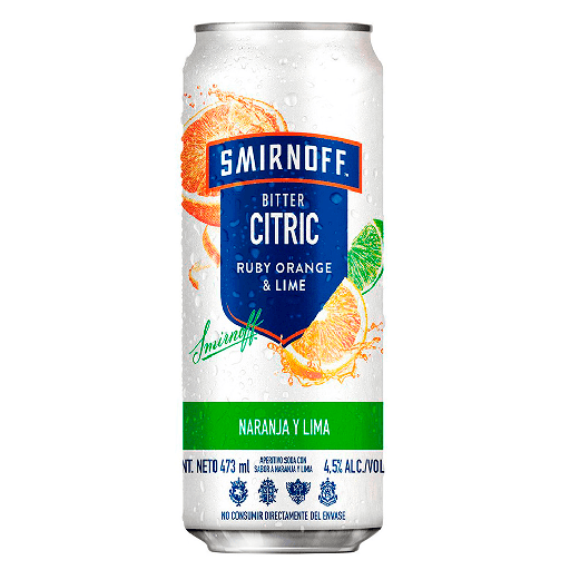 VODKA SMIRNOFF BITTER CITRIC NARANJA & LIMA LATA 473CC