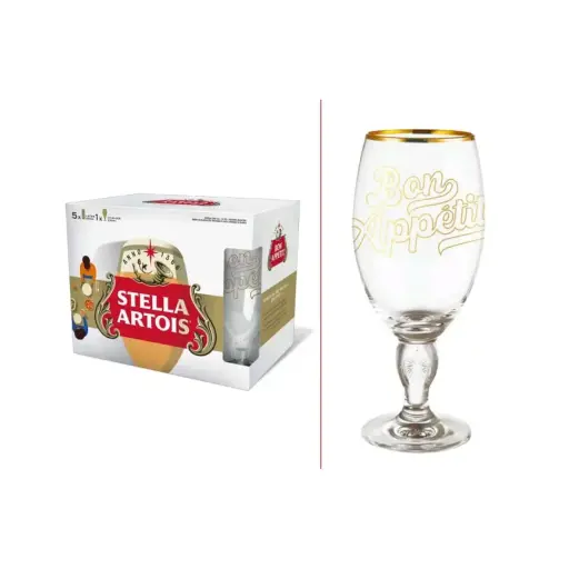 GIFTPACK STELLA ARTOIS 1 COPA 330CC + 5 LATAS 473CC