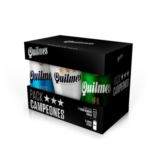 GIFTPACK QUILMES CAMPEONES 5 LATAS + 1 VASO 330CC