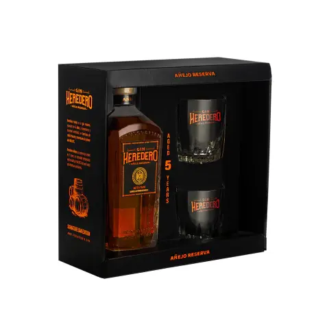 GIN HEREDERO AÑEJO 700CC CON 2 VASOS + ESTUCHE