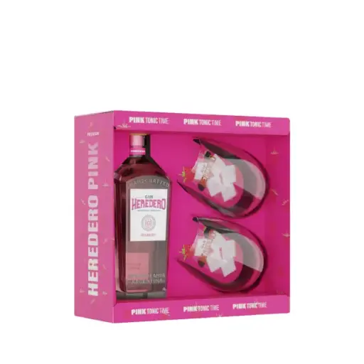 GIN HEREDERO PINK 700CC CON 2 VASOS + ESTUCHE