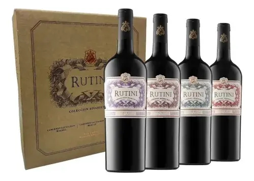 VINO RUTINI ESTUCHE X4 CAB.S-MALB, MERLOT-SYRAH, CAB.FRANC-MALB 750CC