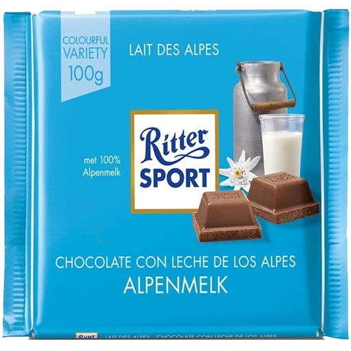 RITTER SPORT CHOCOLATE CON LECHE DE LOS ALPES 100GR