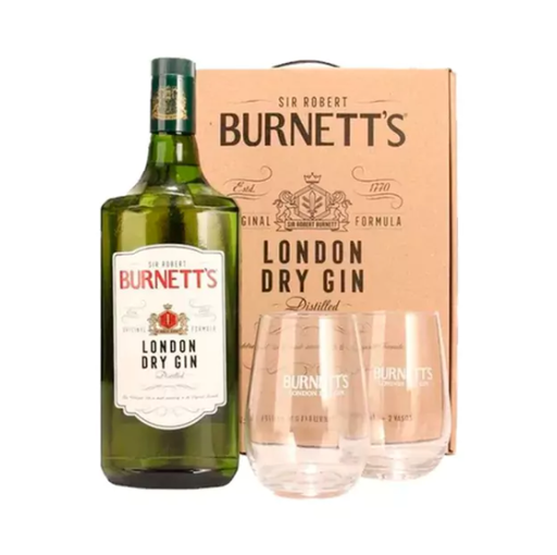GIN BURNETT'S LONDON DRY ESTUCHE + 2 VASOS