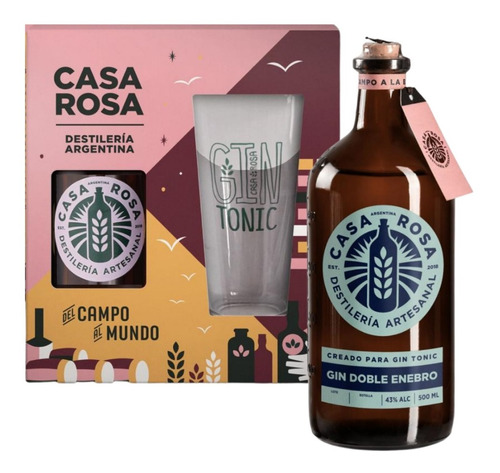 GIN CASA ROSA DOBLE ENEBRO + VASO C/ESTUCHE