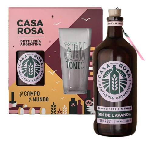 GIN CASA ROSA LAVANDA + VASO C/ESTUCHE